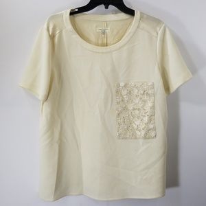 Rag & Bone Cream Embroidered Chest Pocket Top L